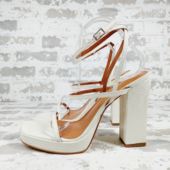 NEW Marc Fisher Katin Ivory Leather Platform Block Heel Sandals V643 - Picture 1 of 13